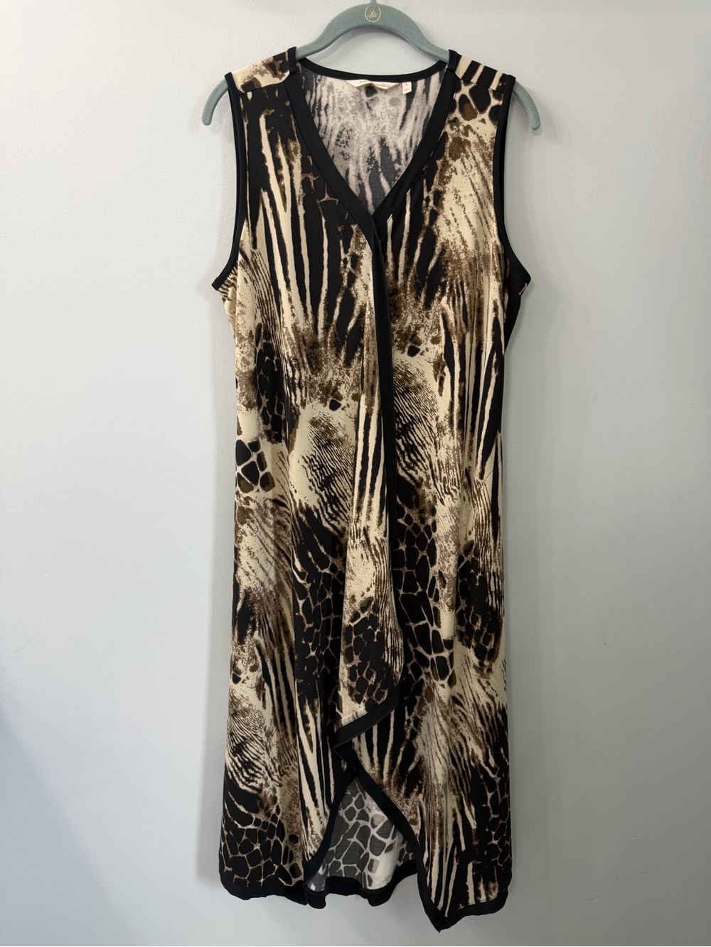 Soft Surroundings Black and Cream Sleeveless V-Neck Animal Print Dress
